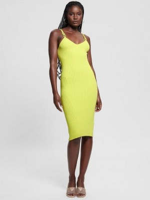 Guess Eco Gina Rings Rib Dress Geel | GUESS-SN26782