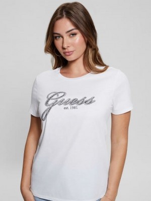 Guess Eco Glam Logo Easy Tee Wit | GUESS-SN27608
