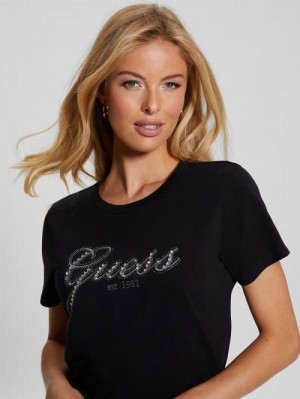 Guess Eco Glam Logo Easy Tee Zwart | GUESS-SN27170