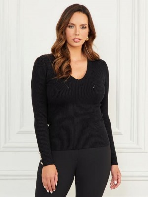Guess Eco Isa V-Neck Sweater Top Zwart | GUESS-SN27771