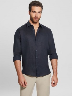 Guess Eco Island Linen Shirt Blauw | GUESS-SN31123