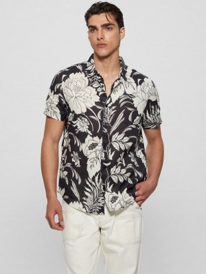 Guess Eco Island Linen Shirt Zwart Wit | GUESS-SN31235
