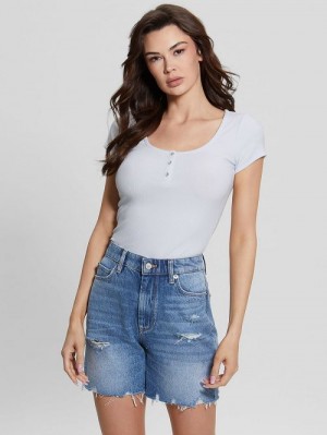 Guess Eco Karlee Henley Tee Blauw | GUESS-SN27532