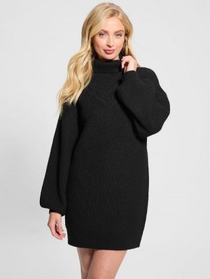 Guess Eco Katie Turtleneck Sweater Dress Zwart | GUESS-SN26813