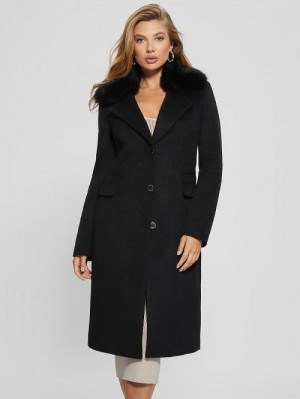Guess Eco Laurence Faux-Fur Midi Coat Zwart | GUESS-SN27997