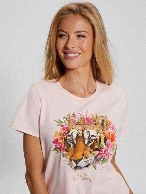 Guess Eco Le Tigre Easy Tee Roze | GUESS-SN27223