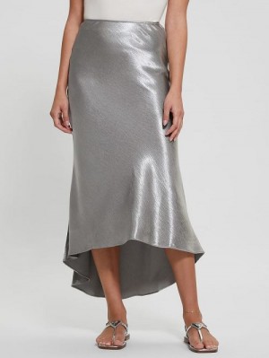 Guess Eco Lilya Satin Midi Skirt Grijs | GUESS-SN28163