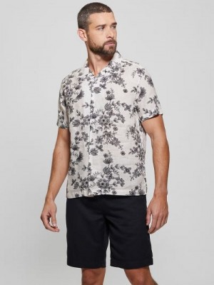 Guess Eco Linen Freehand Floral Shirt Zwart Wit | GUESS-SN31215