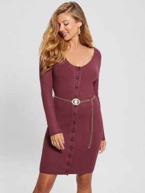 Guess Eco Lorah Chain Belted Dress Rood | GUESS-SN26866