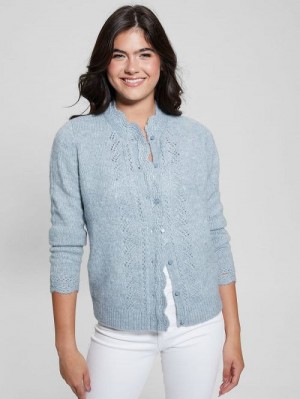 Guess Eco Macie Crochet Cardigan Blauw | GUESS-SN27705