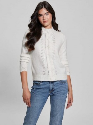 Guess Eco Macie Crochet Cardigan Wit | GUESS-SN27694