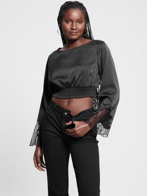 Guess Eco Maeve Satin Top Zwart | GUESS-SN27573