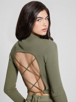 Guess Eco Marie Open-Back Sweater Top Groen | GUESS-SN27735