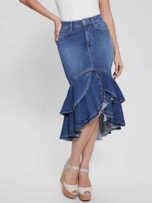 Guess Eco Marina Denim Skirt Blauw | GUESS-SN26616