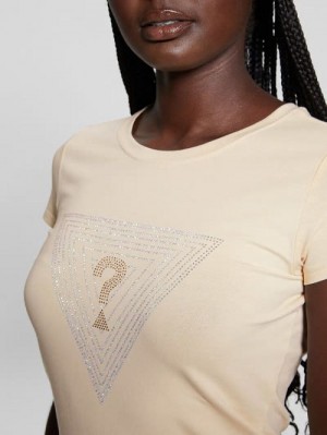 Guess Eco Maze Rhinestone Triangle Logo Tee Beige | GUESS-SN27615