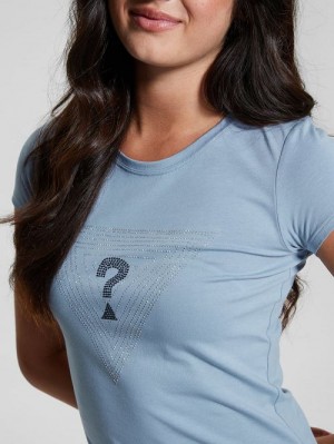 Guess Eco Maze Rhinestone Triangle Logo Tee Blauw | GUESS-SN27618