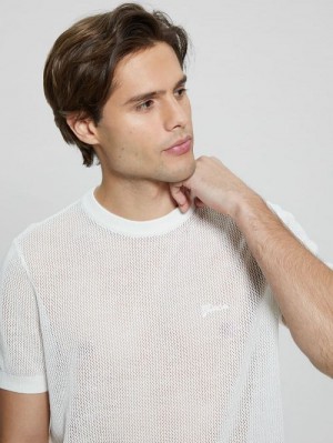 Guess Eco Mesh Lenny Crewneck Tee Wit | GUESS-SN30628
