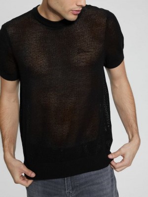 Guess Eco Mesh Lenny Crewneck Tee Zwart | GUESS-SN30555