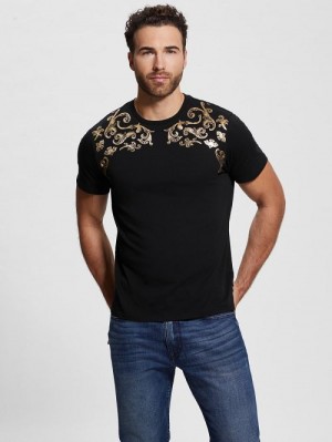 Guess Eco Metallic Baroque Tee Zwart | GUESS-SN30602