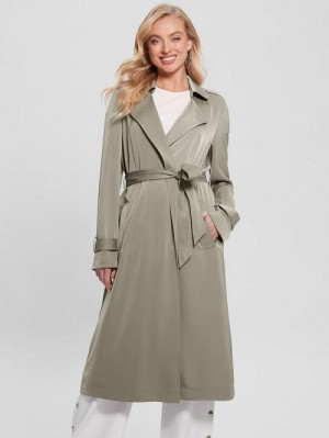 Guess Eco Micole Satin Trench Coat Groen | GUESS-SN27974