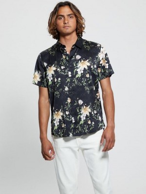 Guess Eco Midnight Lily Shirt Zwart Wit | GUESS-SN31283
