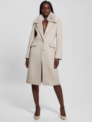 Guess Eco Nancy Wool-Blend Coat Beige | GUESS-SN28016