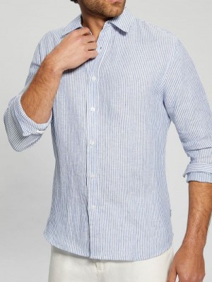 Guess Eco Nautical Striped Linen Shirt Blauw | GUESS-SN31102