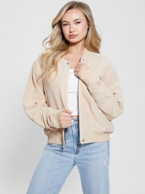 Guess Eco Odessa Linen-Blend Flight Jacket Beige | GUESS-SN27894