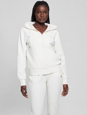 Guess Eco Olympe Full-Zip Hoodie Sweatshirt Wit | GUESS-SN28404
