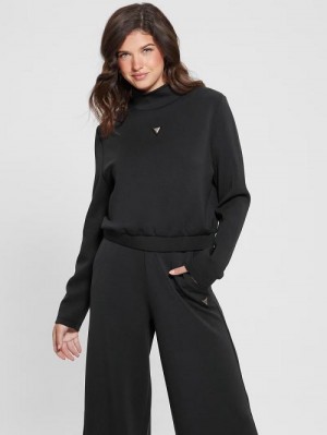 Guess Eco Olympe High-Neck Sweatshirt Zwart | GUESS-SN28385