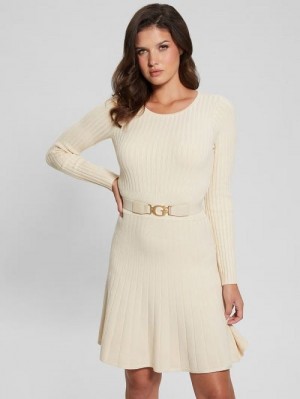 Guess Eco Paige Pleated Sweater Dress Wit | GUESS-SN27042
