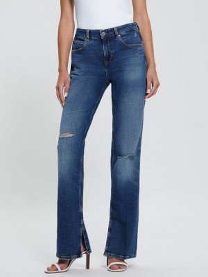 Guess Eco Paulette Flare Split Denim Pants Blauw | GUESS-SN26649