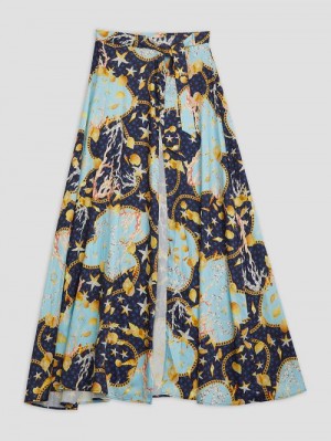 Guess Eco Printed Maxi Wrap Skirt Blauw | GUESS-SN28549