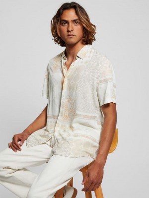 Guess Eco Rayon Patchwork Shirt Beige | GUESS-SN31204