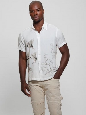 Guess Eco Rayon Rising Cranes Shirt Wit | GUESS-SN31239