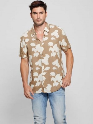 Guess Eco Rayon Shadow Floral Shirt Beige | GUESS-SN31152