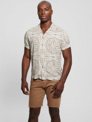 Guess Eco Rayon Tile Shirt Beige | GUESS-SN31214