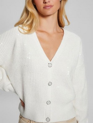 Guess Eco Riley Sequin Cardigan Wit | GUESS-SN27255