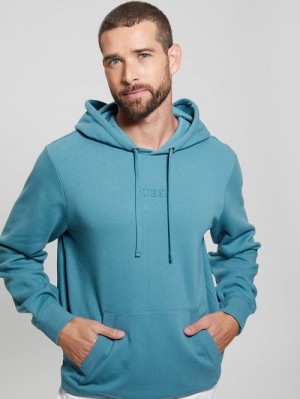 Guess Eco Roy Embossed Hoodie Blauw | GUESS-SN31046