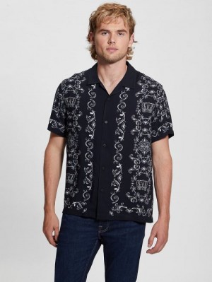 Guess Eco Royal Scroll Shirt Zwart Wit | GUESS-SN31198