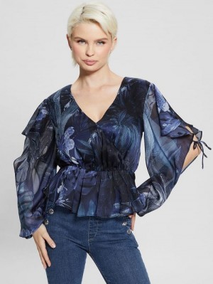Guess Eco Saskika Drapey Top Blauw | GUESS-SN27052