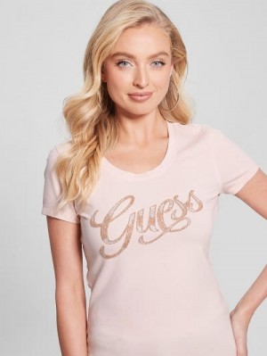 Guess Eco Script Bead Tee Roze | GUESS-SN27118