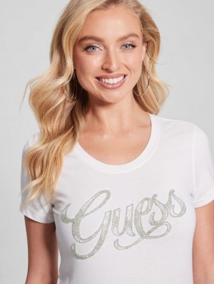 Guess Eco Script Bead Tee Wit | GUESS-SN27113