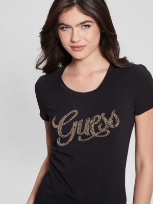 Guess Eco Script Bead Tee Zwart | GUESS-SN27056