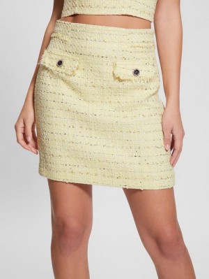 Guess Eco Sofia Mini Tweed Skirt Geel | GUESS-SN28151