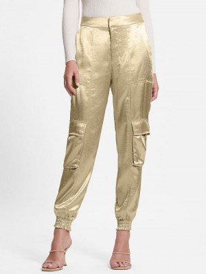 Guess Eco Soundwave Satin Cargo Pants Goud | GUESS-SN28193