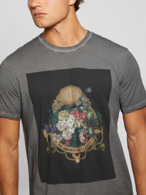 Guess Eco Still Life Floral Tee Zwart | GUESS-SN30617