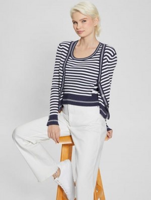 Guess Eco Stripe Ribbed Cardigan Blauw | GUESS-SN27670