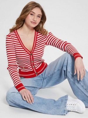 Guess Eco Stripe Ribbed Cardigan Rood | GUESS-SN27663