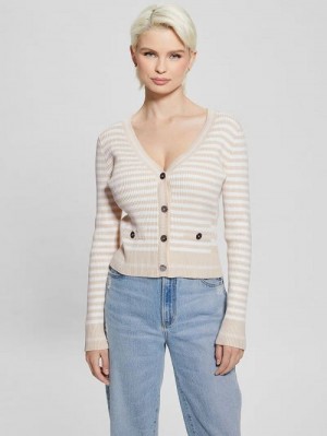 Guess Eco Stripe Ribbed Cardigan Wit | GUESS-SN27659